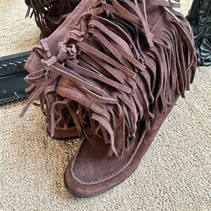 Ralph Lauren Brown Fringe Heeled Boots